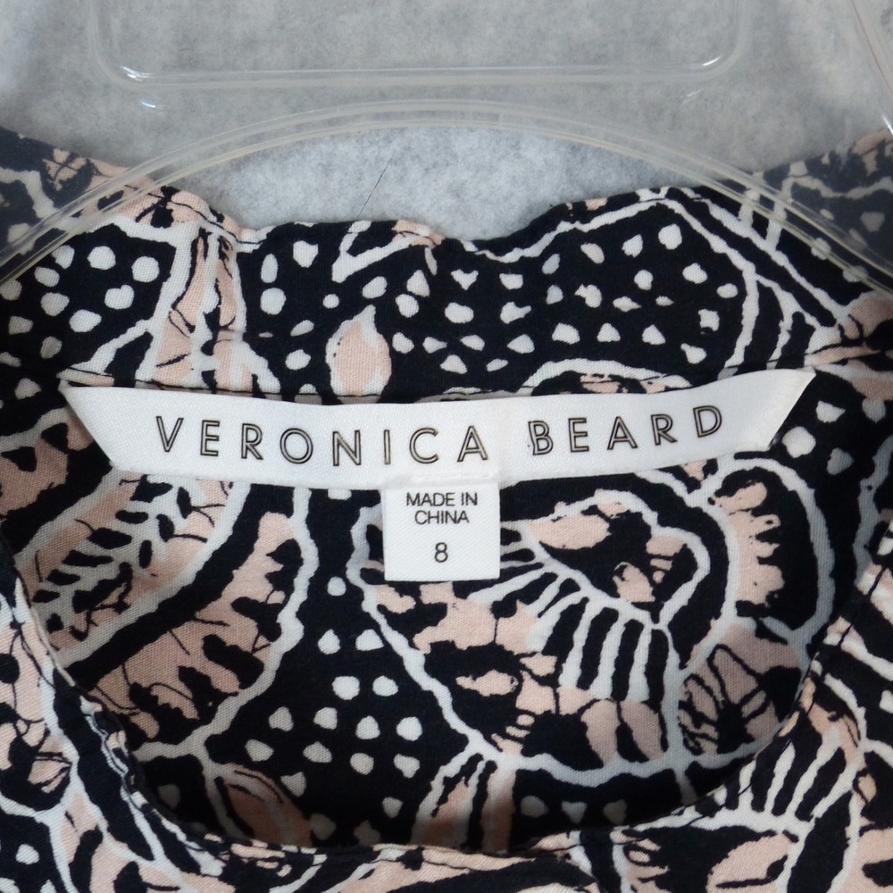 Veronica Beard Paisley Floral Button Down Shirt Roll Sleeve Navy Blush Size 8 - Picture 5 of 10